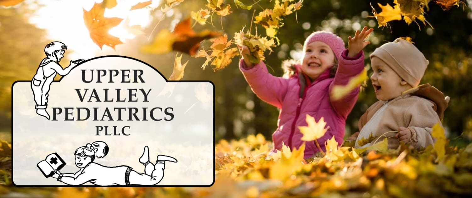Upper Valley Pediatrics logo on an autumnal background